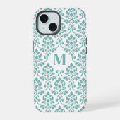 Feuille Damask Teal Pattern (Custom) iPhone 15ケース (裏面)