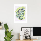 Feuille de monstera verte dessin manuel ポスター (ホームオフィス)