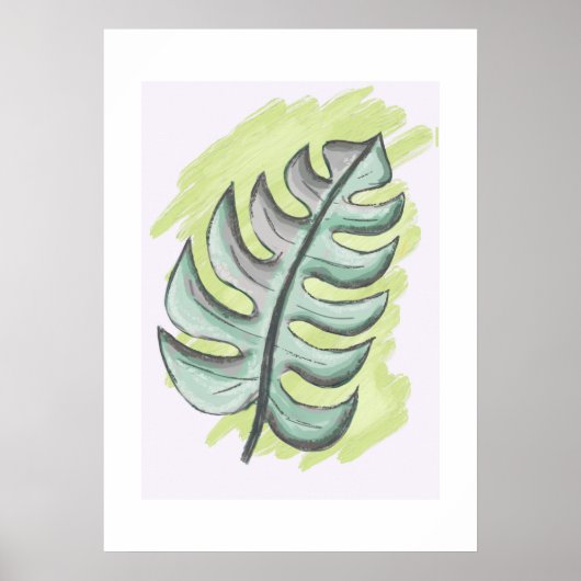 Feuille de monstera verte dessin manuel ポスター (正面)