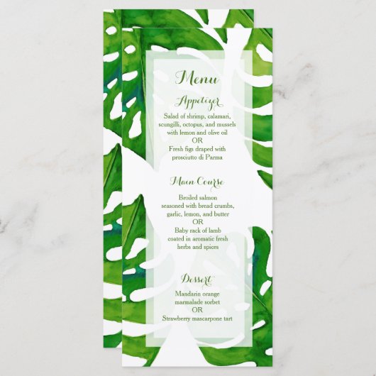 Feuille tropical d'aquarelle épousant le menu メニュー (正面/裏面)