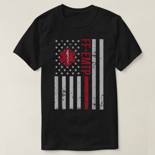 FF-EMTP Firefighter Paramedic USA Flag Tシャツ (デザイン正面)