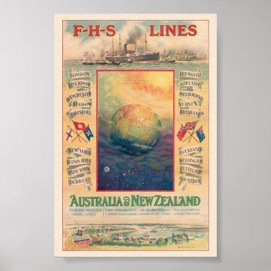 FHS Lines Australia Vintage Poster 1906 ポスター (正面)