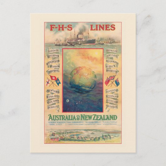 FHS Lines Australia Vintage Poster 1906 ポストカード (正面)