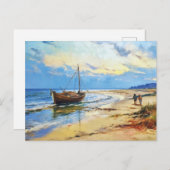 Fiとバルト海のビーチの漁師のシーン シーズンポストカード (正面/裏面)