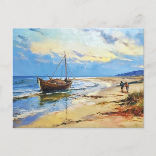 Fiとバルト海のビーチの漁師のシーン シーズンポストカード (正面)
