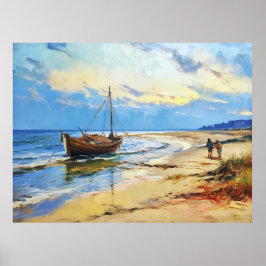 Fiとバルト海のビーチの漁師のシーン ポスター