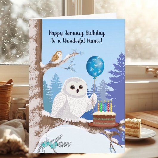 Fiance Happy January Birthday Snowy Owl カード