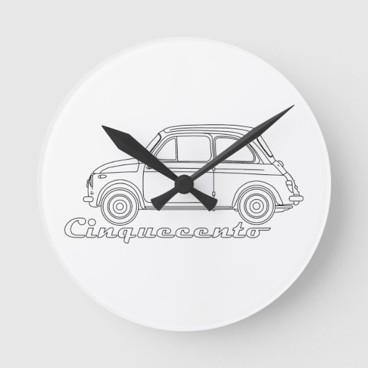Fiat イタリアン Cinquecento 500 cc Oldtimer Blueprint ラウンド壁時計 (正面)