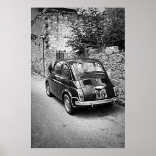 FIAT 500車（白黒） ポスター