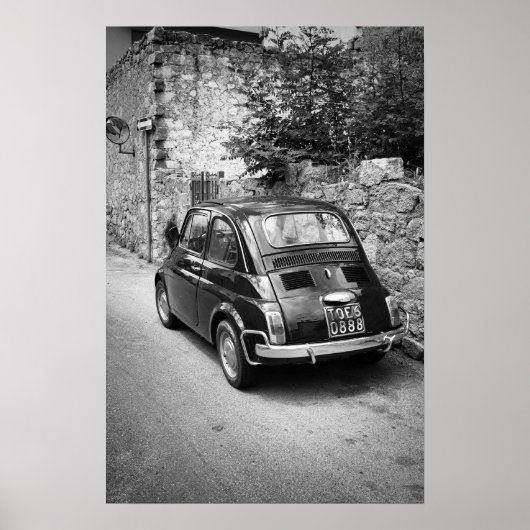 FIAT 500車(白黒) ポスター (正面)