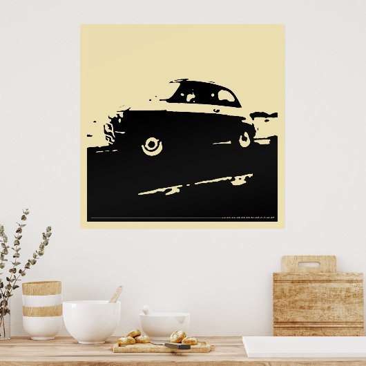 Fiat 500 classic - Black on light cream poster ポスター (キッチン)