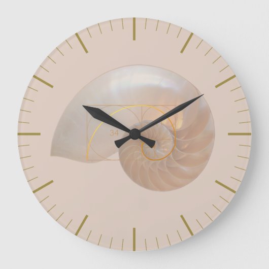 Fibonacci Golden Ration Sacred Geometry Art Large  ラージ壁時計 (正面)