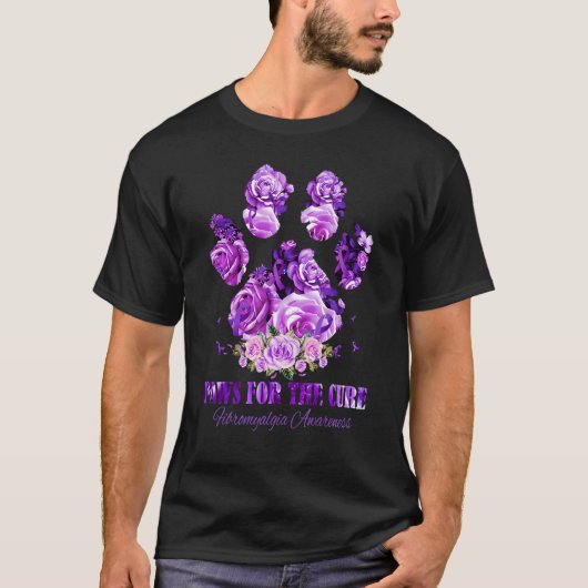 Fibromyalgia Awareness Dog Paws Flower Apparel Tシャツ (正面)