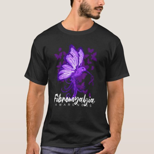 Fibromyalgia Awareness Hummingbird Holding Purple  Tシャツ (正面)