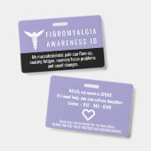 Fibromyalgia Awareness ID patience pvc badge バッジ (正面＆裏面)