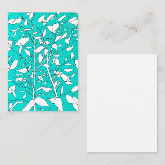 Ficus Tree Plant Line Drawing Blue Background ノートカード (正面/裏面)