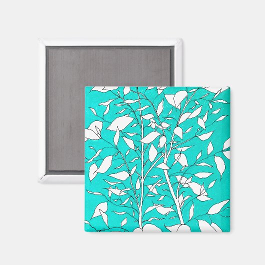 Ficus Tree Plant Line Drawing Blue Background マグネット (正面/裏面)