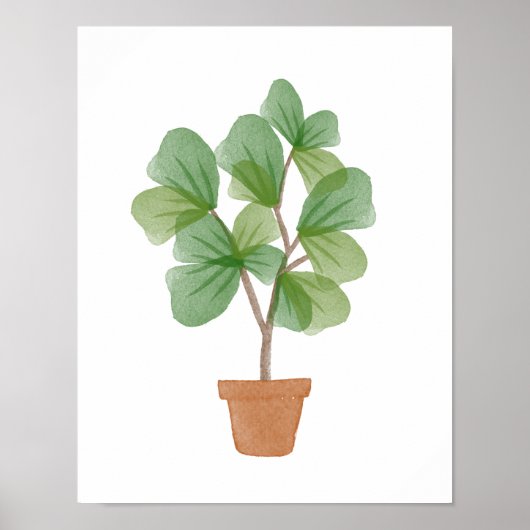 Fiddle Leaf Fig Watercolor ポスター (正面)
