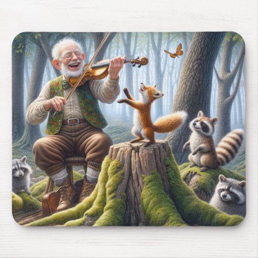 Fiddler In a Forest With Wildlife マウスパッド (正面)
