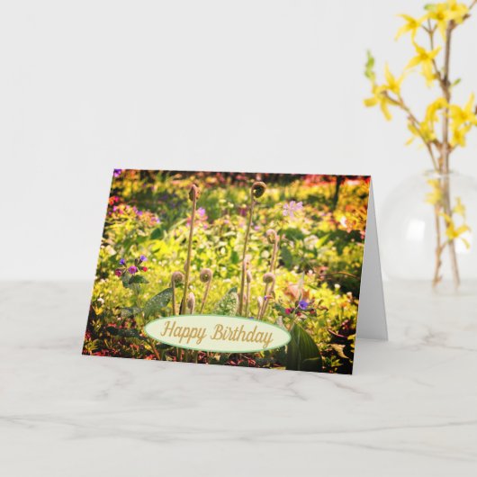 Fiddletheadsと花の誕生日 カード (黄色い花)