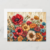 Field Flowers in Bright Summer Colors ポストカード (正面/裏面)