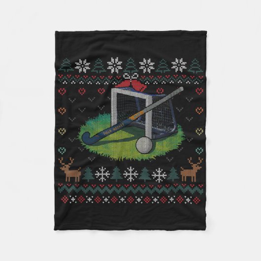 Field Hockey Ugly Christmas Sweater Ll Sports Play フリースブランケット (正面)