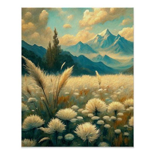 Field Landscape Wild Flowers Wall Poster Art ポスター (正面)