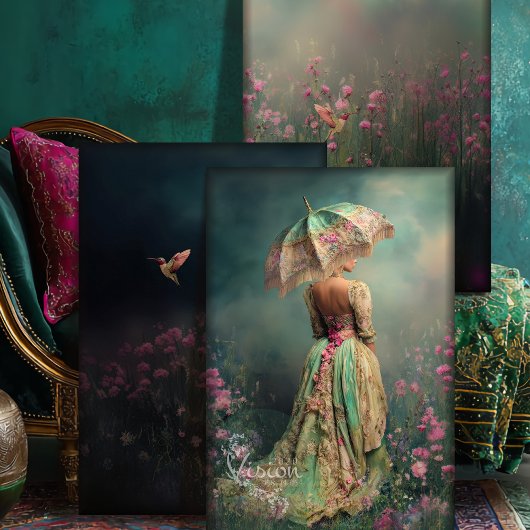 Field of Dreams Triptych Dark Emerald Portrait Art ラッピングペーパーシート
