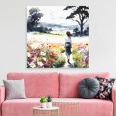 Field of Dreams – Watercolor Woman in Wildflower M キャンバスプリント (インサイチュ (リビング))