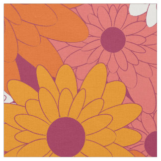 Field of Flowers Pink Retro Print ファブリック
