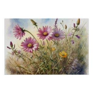 Field of Summer Wildflowers自然イラストレーション ポスター