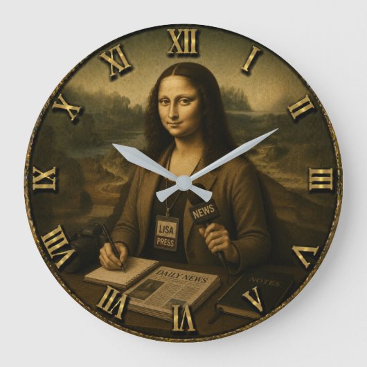 Field Reporter Funny Mona Lisa Journalist Gift ラージ壁時計 (正面)