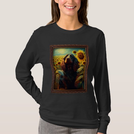 Field Spaniel Painting Sunflower Flower Mom Women  Tシャツ (正面)