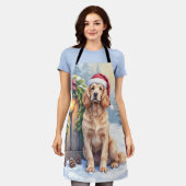 Field Spaniel Snowy Fence Santa Hat Christmas Art エプロン (着用した状態)