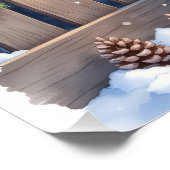 Field Spaniel Snowy Fence Santa Hat Christmas Art ポスター (コーナー)