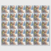 Field Spaniel Snowy Fence Santa Hat Christmas Art ラッピングペーパー (フラット)