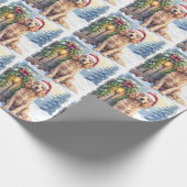 Field Spaniel Snowy Fence Santa Hat Christmas Art ラッピングペーパー (角)