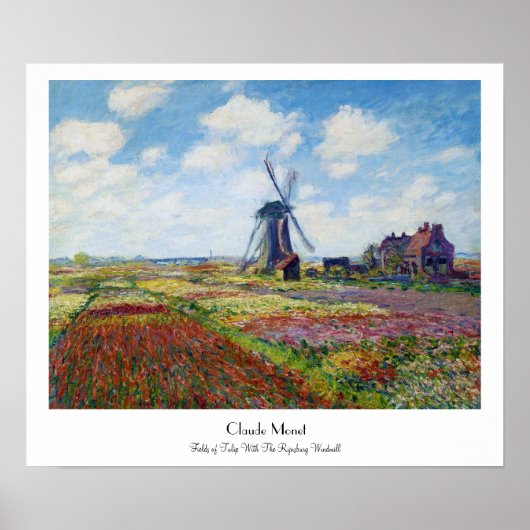 Fields of Tulip With The Rijnsburg Windmill Monet ポスター (正面)