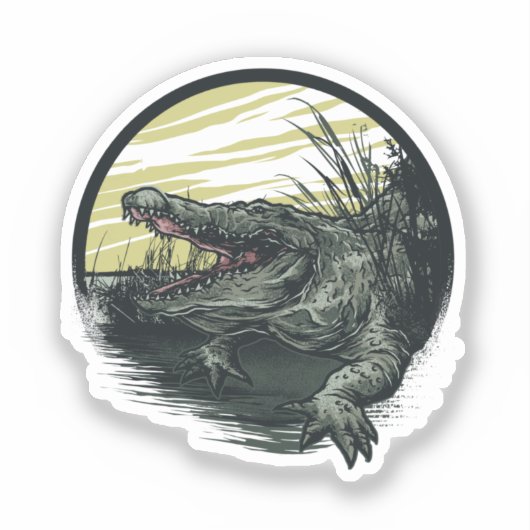 Fierce Alligator Swamp Illustration Art シール (正面)