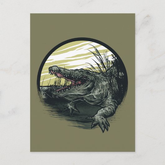 Fierce Alligator Swamp Illustration Art ポストカード (正面)