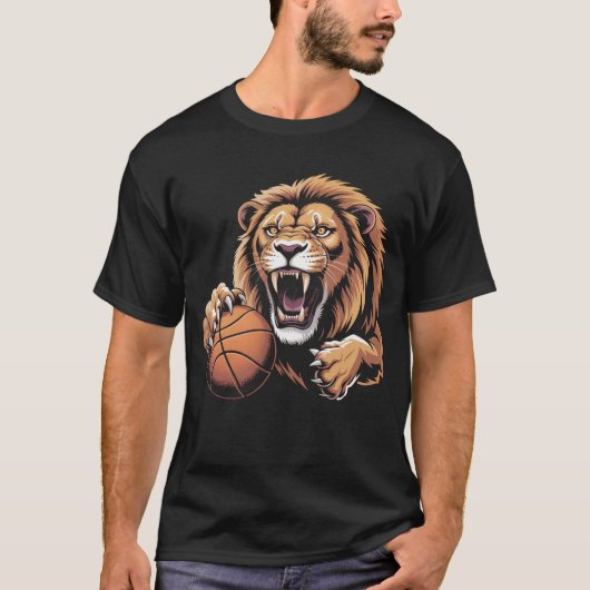 fierce Basketball Lion Mascot Sports Team Spirit R Tシャツ (正面)