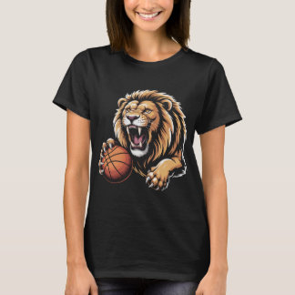 fierce Basketball Lion Mascot Sports Team Spirit R Tシャツ