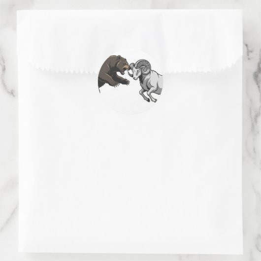 Fierce bear and ram locking horns ラウンドシール (バッグ)