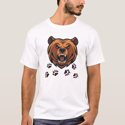Fierce Bear Head Roaring Mascot Graphic Tee Tシャツ (正面)