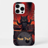 Fierce Black Cat Playing Drums Angry Drummer iPhoneケース (裏面)