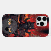 Fierce Black Cat Playing Drums Angry Drummer iPhoneケース (裏面横)