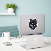 Fierce Black Wolf with Red Eyes Sticker – Dark Got シール (デスク上のノートパソコン)