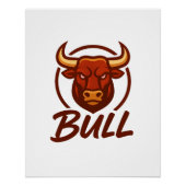Fierce Bull Head Logo, Creative Mascot BULL ポスター (正面)