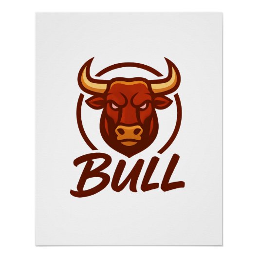 Fierce Bull Head Logo, Creative Mascot BULL ポスター (正面)