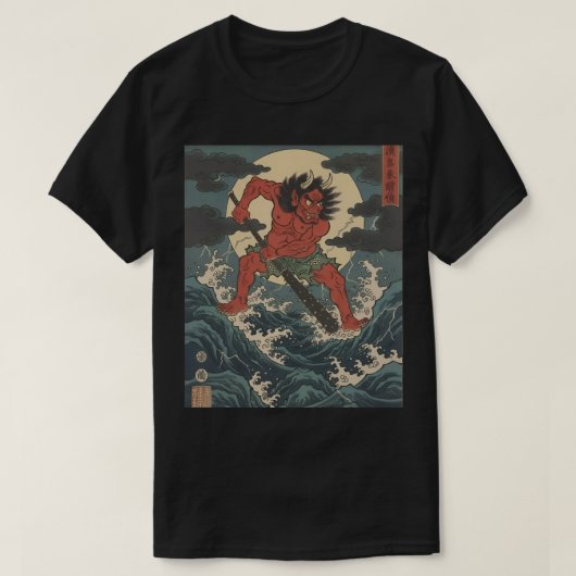 Fierce Demon Warrior – Japanese Oni Club Tシャツ (デザイン正面)